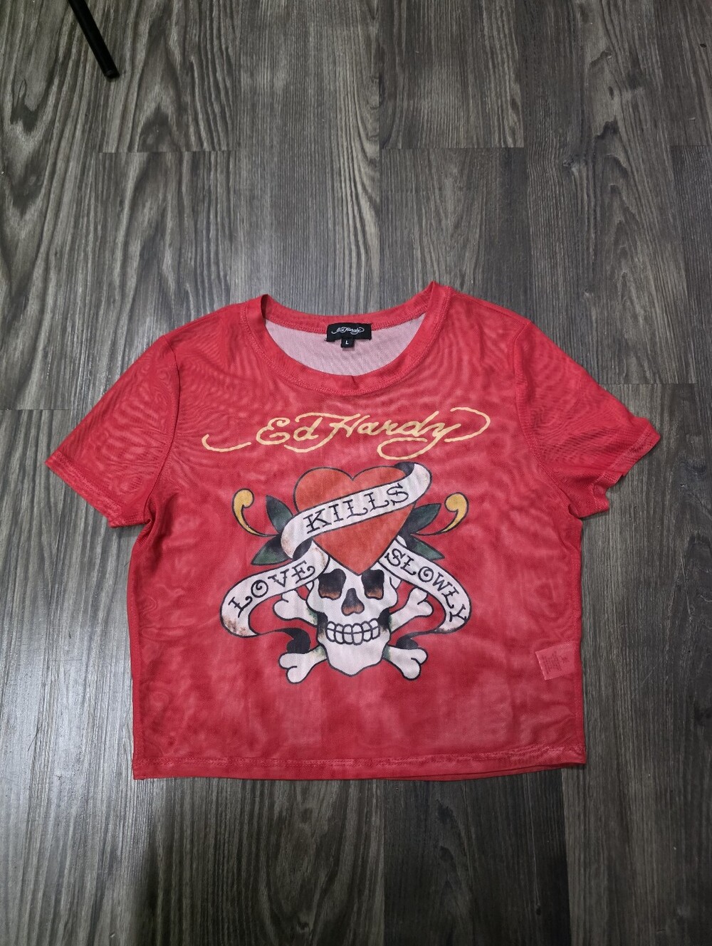 Ed Hardy Love Kills Slowly Skull Mesh Crop Top Y2K Women’s